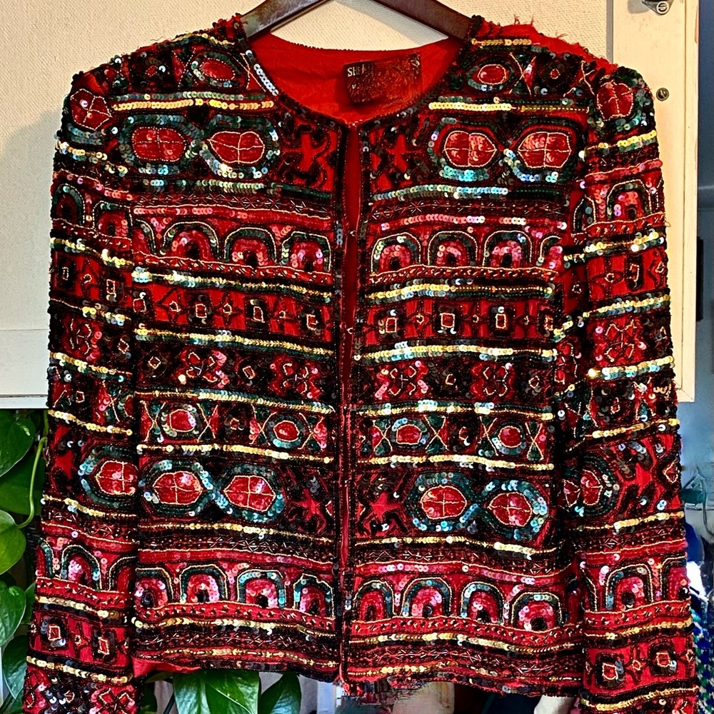 Vintage Shasta Fashions Sequin Bolero Cropped Jacket Women's 100% Silk India